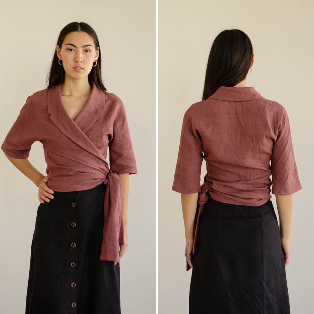 Goodwin Merlot Linen Olina Wrap Top One Size